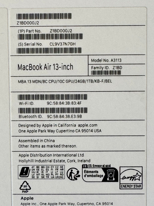 MacBook Air 13" M3 24Go 1To 2024 10 coeurs