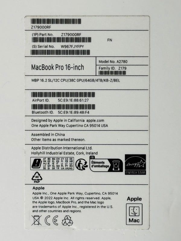 MacBook Pro 16'' M2 MAX 64Go 4To 38 coeurs
