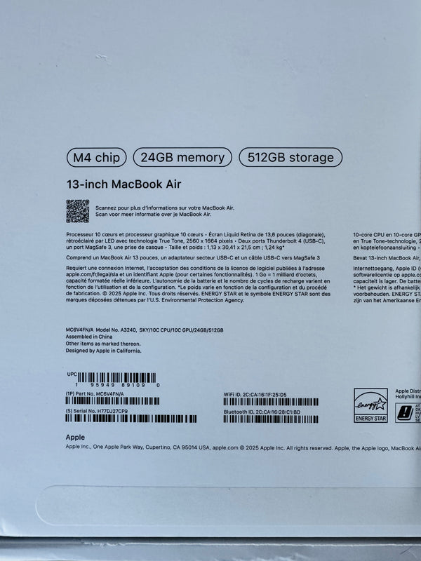 MacBook Air 13" M4 24Go 512Go 2025