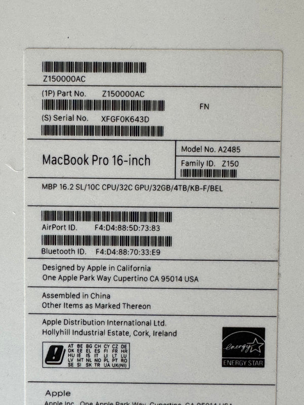 MacBook Pro 16' M1 MAX 32Go 4To 2021