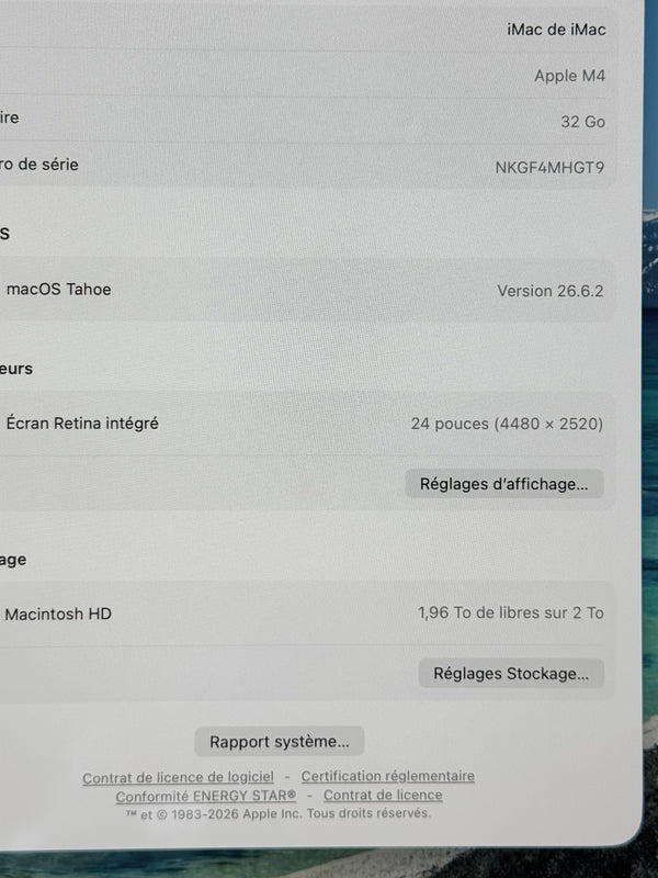 iMac Retina 24" M4 32Go 2To 2025