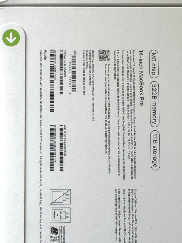 MacBook Pro 14'' M5 32Go 1To 2026 Neuf